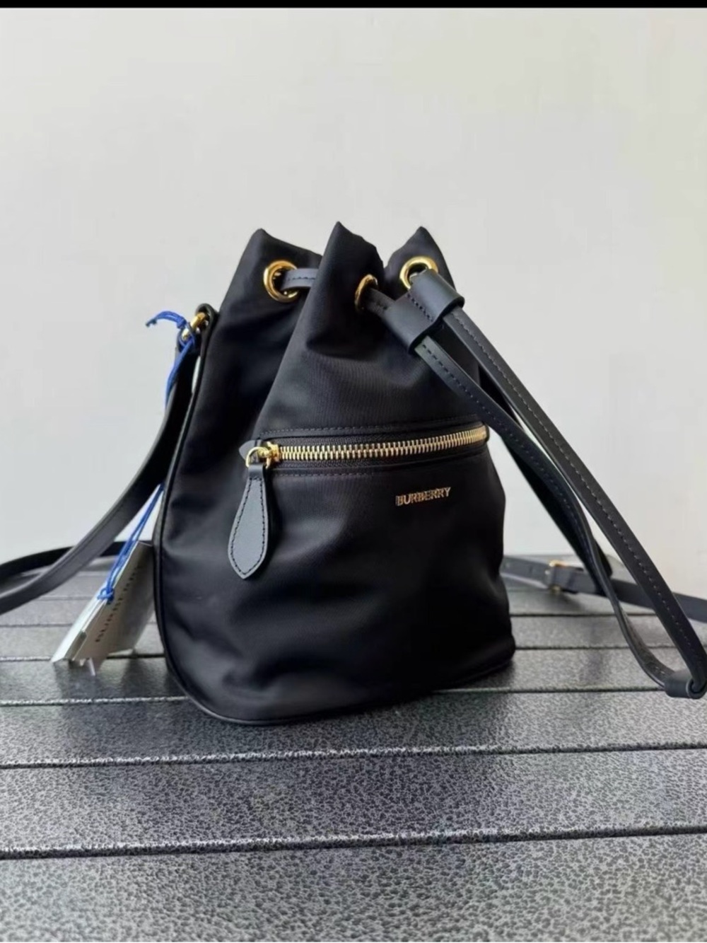 Sale ends 5/1 Burberry Black Mini Drawstring Bucket Bag with Gold Hardware New - Picture 2 of 8